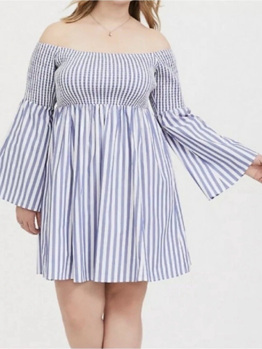 Torrid Blue and White Striped Smocked Skater Dress Torrid Size 1 US Size 1X
